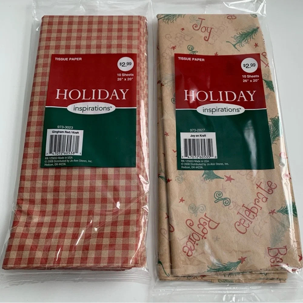 Red Gingham Gift Bags with Festive Tissue Paper Bundle